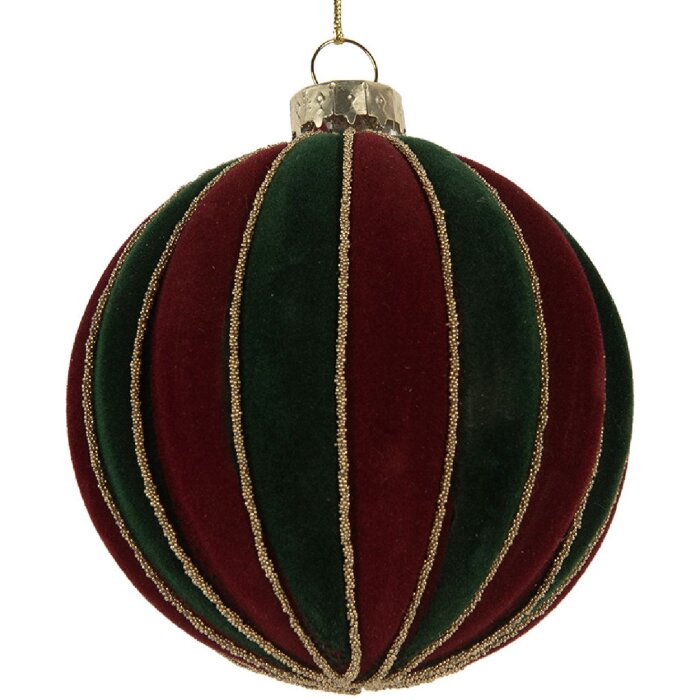 Clayre & Eef 6GL5283 Kerstbal Ø 8x8 cm Rood-Groen