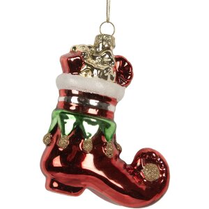 Clayre & Eef 6GL5291 Kerstornament 9x4x10 cm Rood en Wit