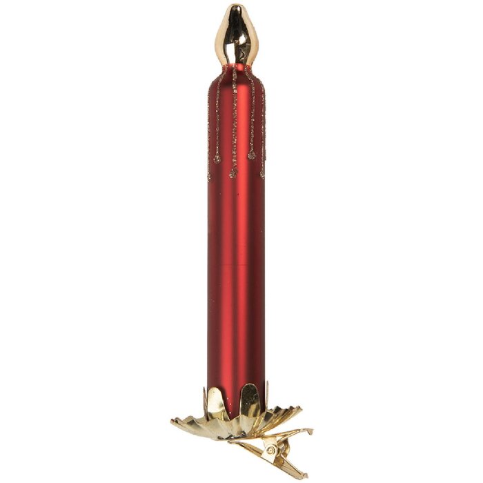 Clayre & Eef 6GL5296 Clip Kerstornament Kaars Ø 4x15 cm Rood-Goudkleurig