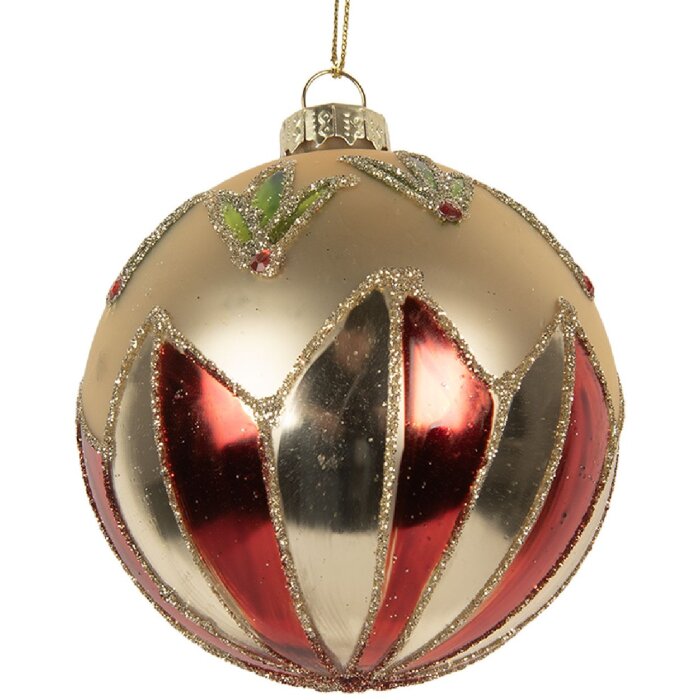 Clayre & Eef 6GL5316 Kerstbal Ø 8x8 cm Goudkleurig Rood
