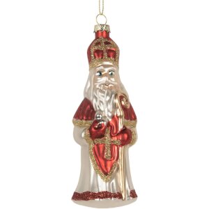 Clayre & Eef 6GL5324 Kerstornament 5x5x15 cm Rood en Wit
