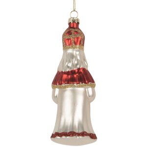 Clayre & Eef 6GL5324 Kerstornament 5x5x15 cm Rood en Wit