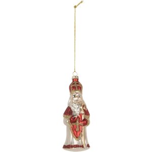 Clayre & Eef 6GL5324 Kerstornament 5x5x15 cm Rood en Wit