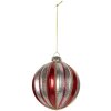 Clayre & Eef 6GL5325 Kerstbal Ø 8x8 cm Rood en Zilverkleurig