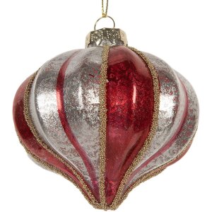 Clayre & Eef 6GL5326 Kerstbal Ø 8 cm Rood-Zilver