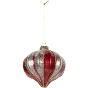 Clayre & Eef 6GL5326 Kerstbal Ø 8 cm Rood-Zilver