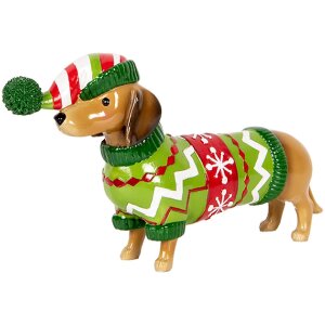 Clayre & Eef 6PR5620 Decoratie Hond (Dackel) 24x5x14 cm Bruin en Groen