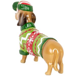 Clayre & Eef 6PR5620 Decoratie Hond (Dackel) 24x5x14 cm Bruin en Groen