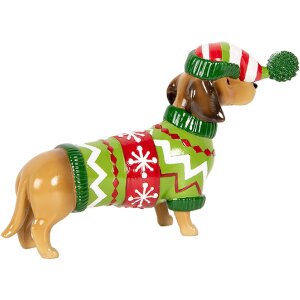 Clayre & Eef 6PR5620 Decoratie Hond (Dackel) 24x5x14 cm Bruin en Groen