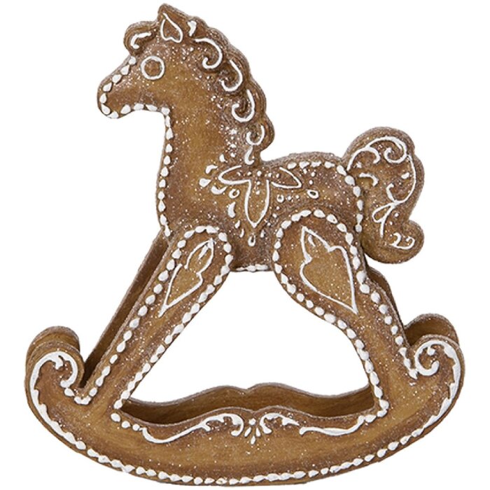 Clayre & Eef 6PR5621 Decoratie Schommelpaard Bruin Wit 14x4x15 cm