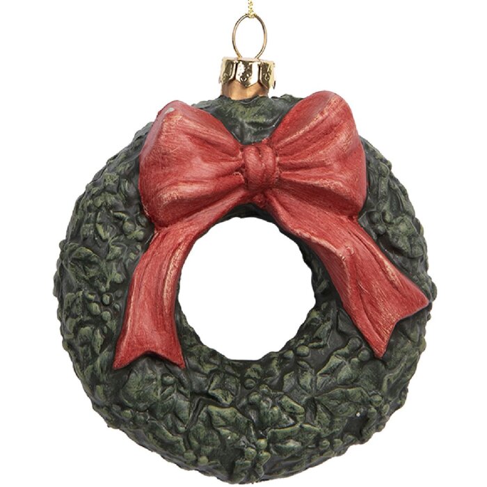 Clayre & Eef 66085 Decoratiehanger Krans 9x4x11 cm Groen Rood