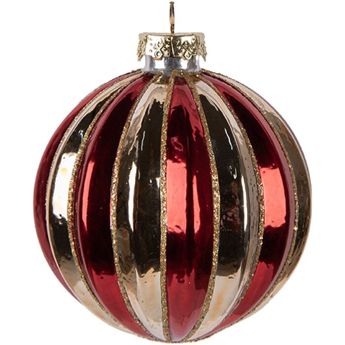 Clayre & Eef 6GL5135 Kerstbal Ø 8x8 cm Goudkleurig Rood