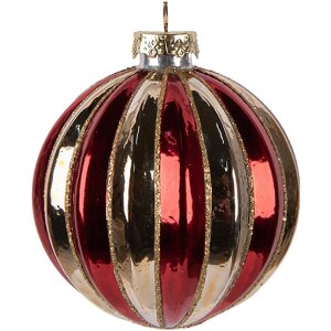 Clayre & Eef 6GL5135 Kerstbal Ø 8x8 cm Goudkleurig Rood