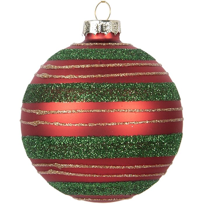 Clayre & Eef 6GL5170 Kerstbal Rood en Groen Ø 8 cm