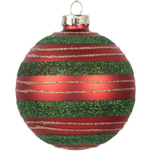 Clayre & Eef 6GL5170 Kerstbal Rood en Groen Ø 8 cm