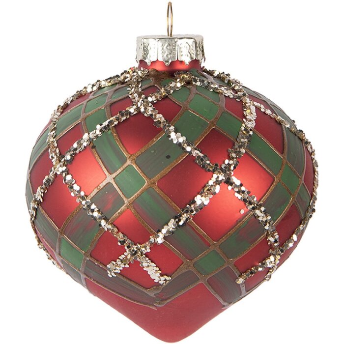 Clayre & Eef 6GL5172 Kerstbal Ø 8x8 cm Rood en Groen