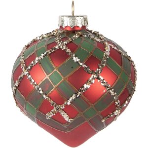 Clayre & Eef 6GL5172 Kerstbal Ø 8x8 cm Rood en Groen