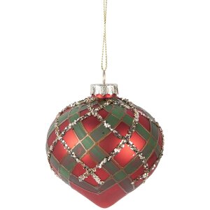 Clayre & Eef 6GL5172 Kerstbal Ø 8x8 cm Rood en Groen