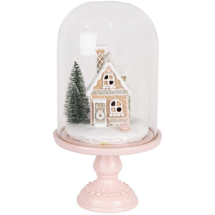 Clayre & Eef 6GL5191 Glazen Cloche met Decoratie LED Roze 17x30 cm