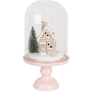 Clayre & Eef 6GL5191 Glazen Cloche met Decoratie LED Roze 17x30 cm
