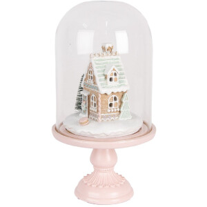 Clayre & Eef 6GL5191 Glazen Cloche met Decoratie LED Roze 17x30 cm