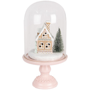Clayre & Eef 6GL5191 Glazen Cloche met Decoratie LED Roze 17x30 cm