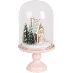 Clayre & Eef 6GL5191 Glazen Cloche met Decoratie LED Roze 17x30 cm