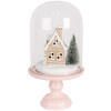 Clayre & Eef 6GL5191 Glazen Cloche met Decoratie LED Roze 17x30 cm
