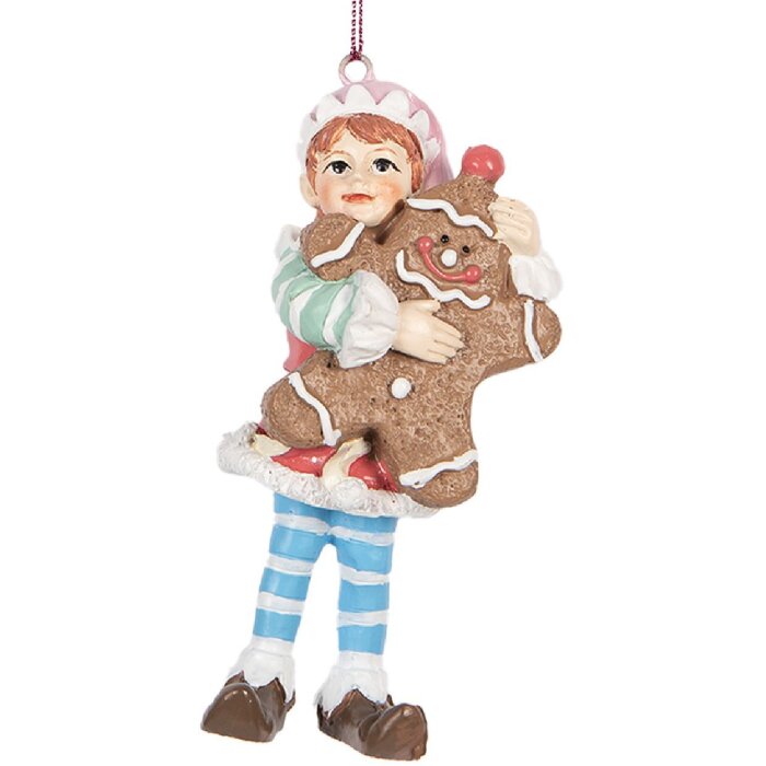 Clayre & Eef 6PR5299 Decoratiehanger Elf 5x4x11 cm Bruin en Blauw