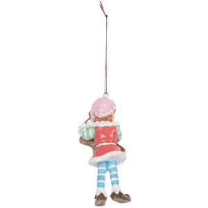 Clayre & Eef 6PR5299 Decoratiehanger Elf 5x4x11 cm Bruin en Blauw