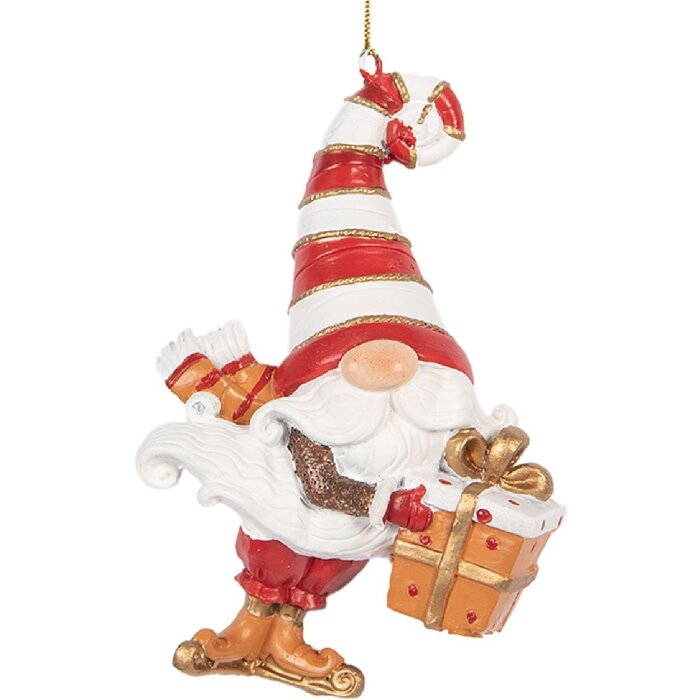 Clayre & Eef 6PR5301 Kerstman Decoratiehanger Rood Wit 8x4x10 cm