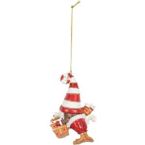 Clayre & Eef 6PR5301 Kerstman Decoratiehanger Rood Wit 8x4x10 cm