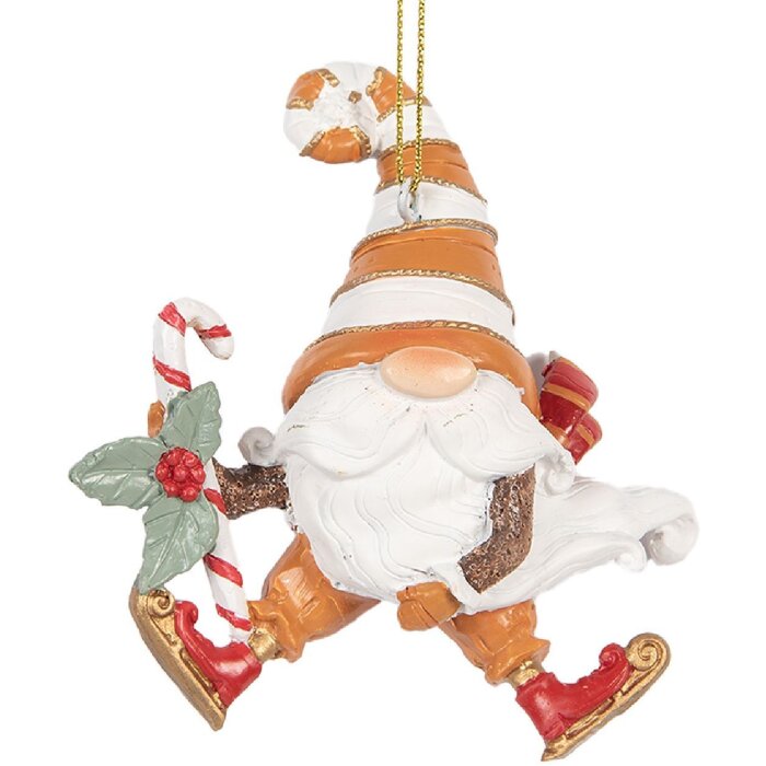 Clayre & Eef 6PR5302 Decoratie Hangornament Kerstman 8x4x10 cm Oranje en Wit