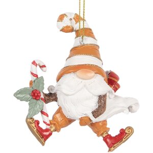 Clayre & Eef 6PR5302 Decoratie Hangornament Kerstman 8x4x10 cm Oranje en Wit