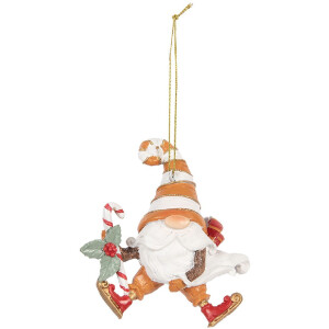 Clayre & Eef 6PR5302 Decoratie Hangornament Kerstman 8x4x10 cm Oranje en Wit