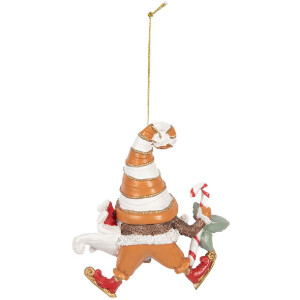 Clayre & Eef 6PR5302 Decoratie Hangornament Kerstman 8x4x10 cm Oranje en Wit