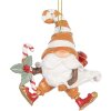 Clayre & Eef 6PR5302 Decoratie Hangornament Kerstman 8x4x10 cm Oranje en Wit