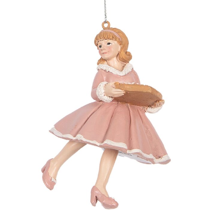Clayre & Eef 6PR5303 Decoratiehanger Ballerina 7x7x11 cm Roze Beige