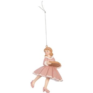 Clayre & Eef 6PR5303 Decoratiehanger Ballerina 7x7x11 cm Roze Beige