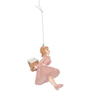 Clayre & Eef 6PR5304 Decoratie Hangfiguur Ballerina 6x6x10 cm Roze
