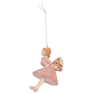 Clayre & Eef 6PR5304 Decoratie Hangfiguur Ballerina 6x6x10 cm Roze