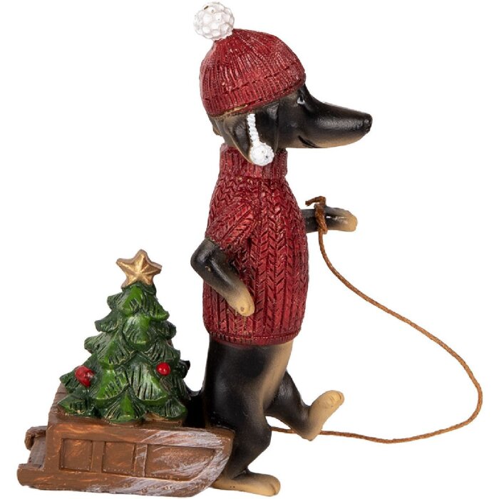 Clayre & Eef 6PR5305 Decoratie Hond Dackel 8x4x13 cm Bruin Rood