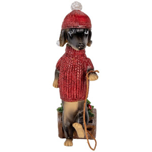 Clayre & Eef 6PR5305 Decoratie Hond Dackel 8x4x13 cm Bruin Rood