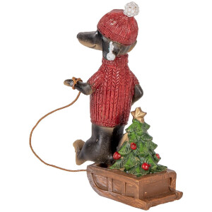 Clayre & Eef 6PR5305 Decoratie Hond Dackel 8x4x13 cm Bruin Rood