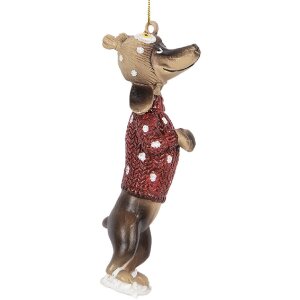 Clayre & Eef 6PR5306 Decoratiehangertje Hond 4x3x10 cm Bruin Rood