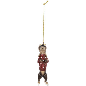 Clayre & Eef 6PR5306 Decoratiehangertje Hond 4x3x10 cm Bruin Rood