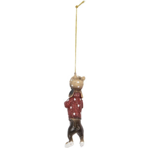 Clayre & Eef 6PR5306 Decoratiehangertje Hond 4x3x10 cm Bruin Rood