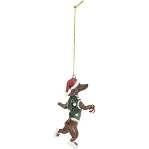 Clayre & Eef 6PR5307 Decoratieve Hondenhanger Bruin & Groen 6x3x10 cm