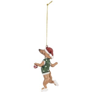 Clayre & Eef 6PR5308 Decoratiehanger Hond 6x3x10 cm Bruin & Groen