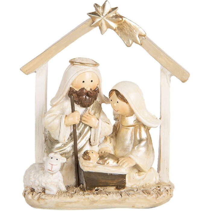 Clayre & Eef 6PR5648 Kerstgroep 10x5x12 cm Beige Goudkleurig